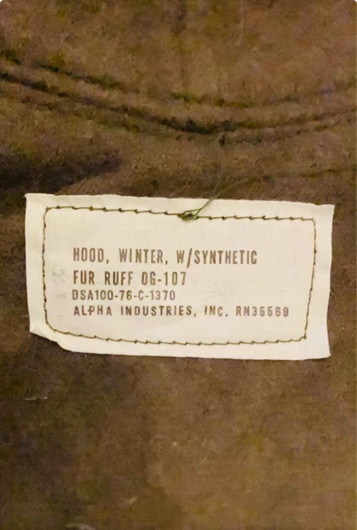 米軍US ARMYデッドストックM65フード 76年製　フィッシュテイル　コート
