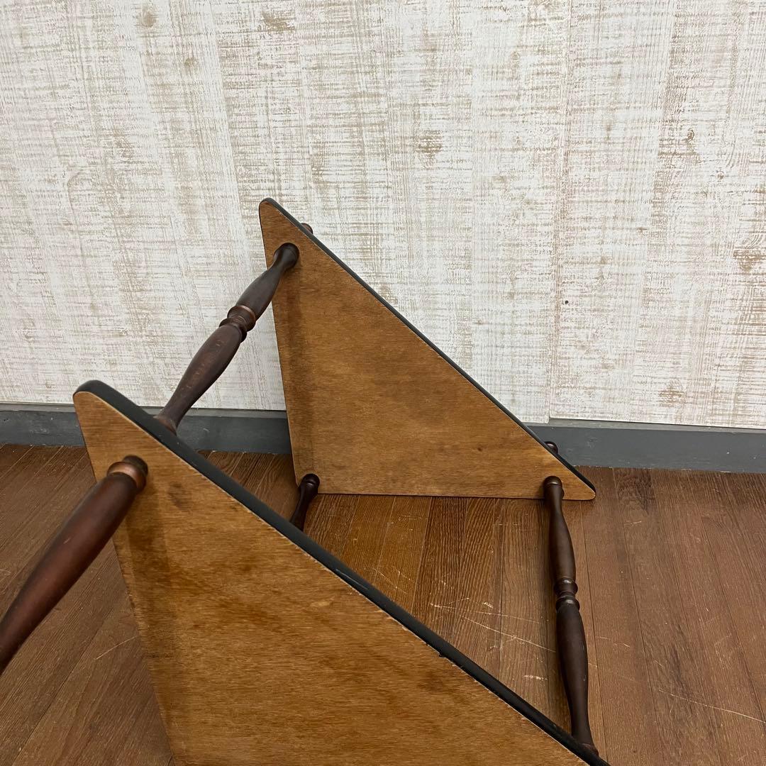 【アンティーク】昭和レトロ 木製 2段 三角コーナーラック サイドテーブル