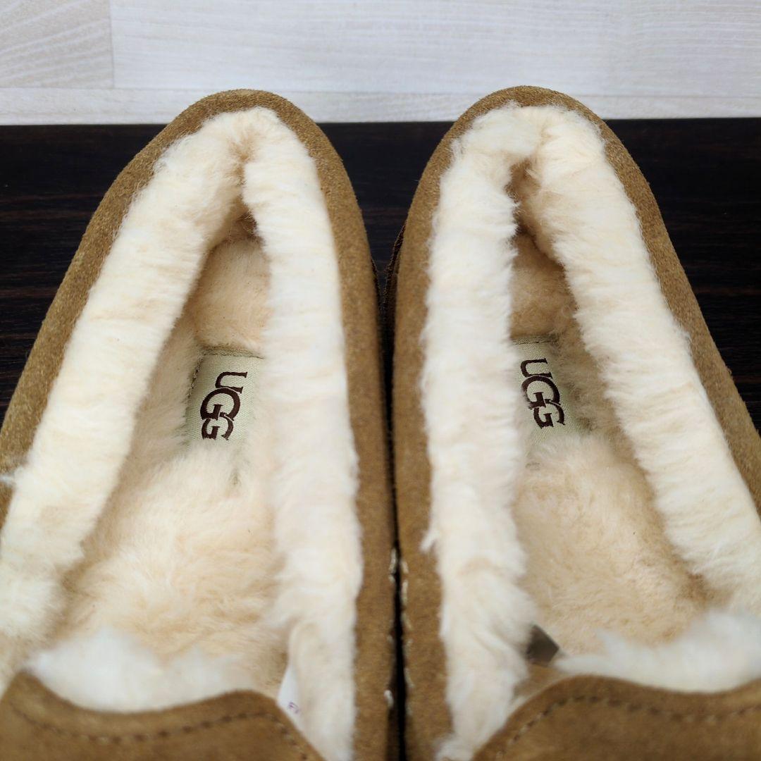 UGG 25.0cm ブラウン スエード モカシン ボア 秋冬 S557