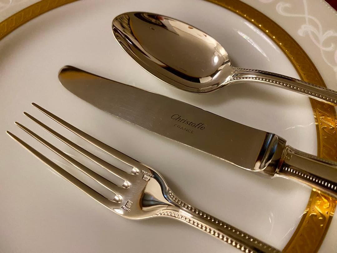 【☆上品なパール美品☆】クリストフル パール デザートサイズカトラリーセット