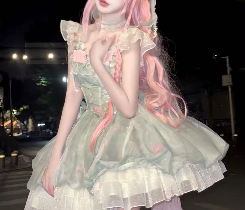 ゴスロリ・ロリータドレス お嬢様 ロリィタJSK 可愛い フリル　リボン付き