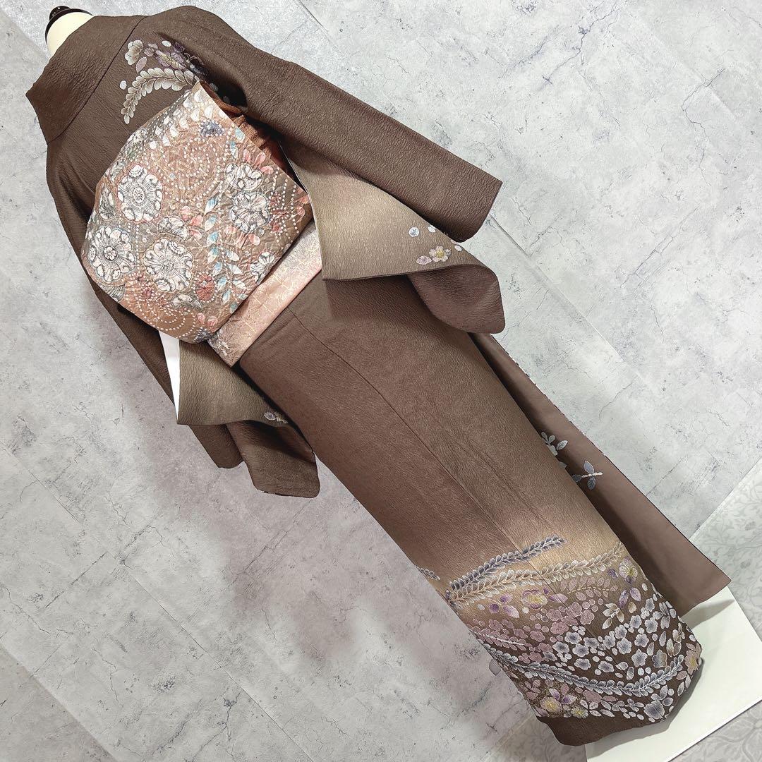 おまとめ割　訪問着フルセット　着物　正絹　辻ヶ花　ベージュ　ブラウン　大人可愛い