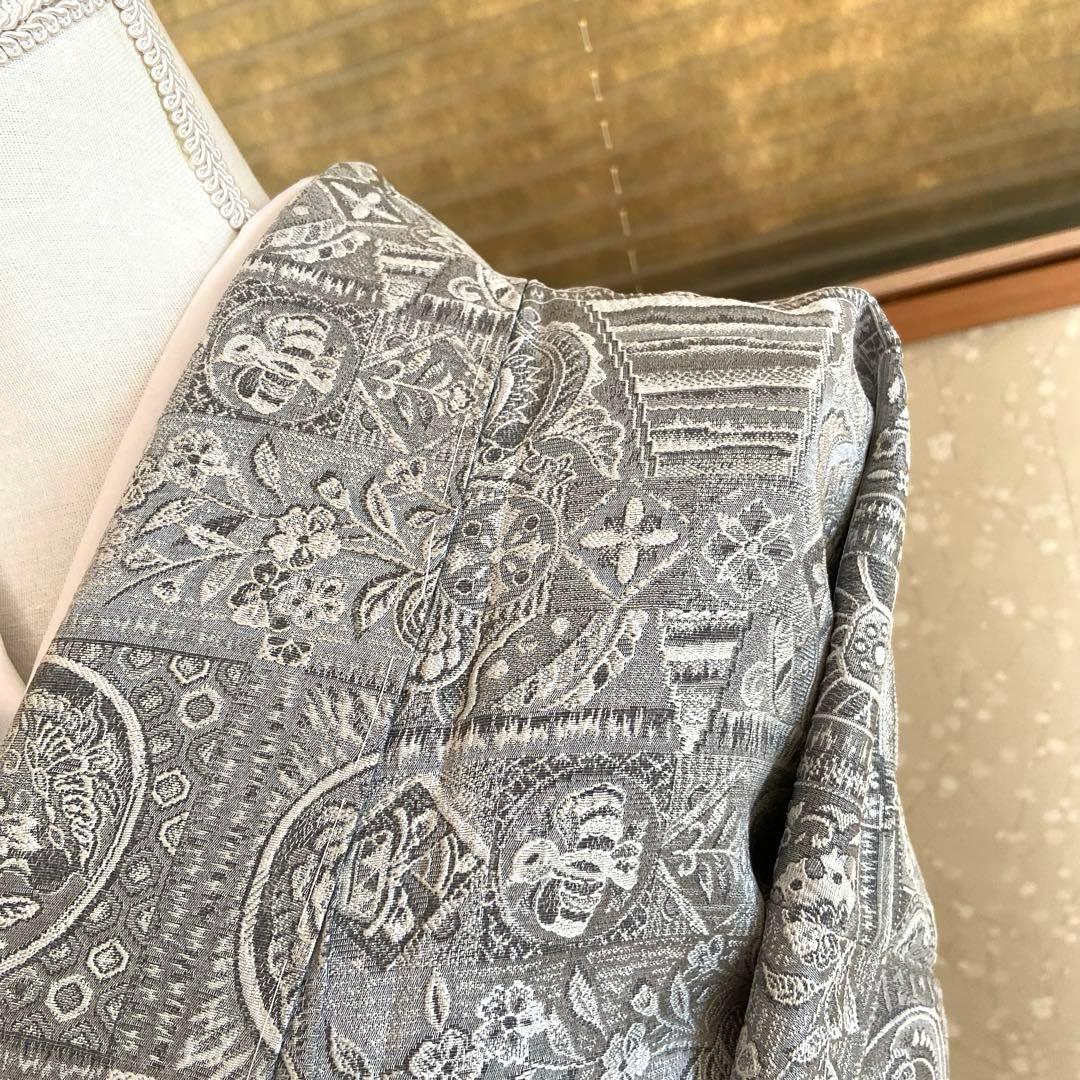 未使用しつけ付き☆天目織　お召し　花や鳥模様　着物（袷）ラスト！