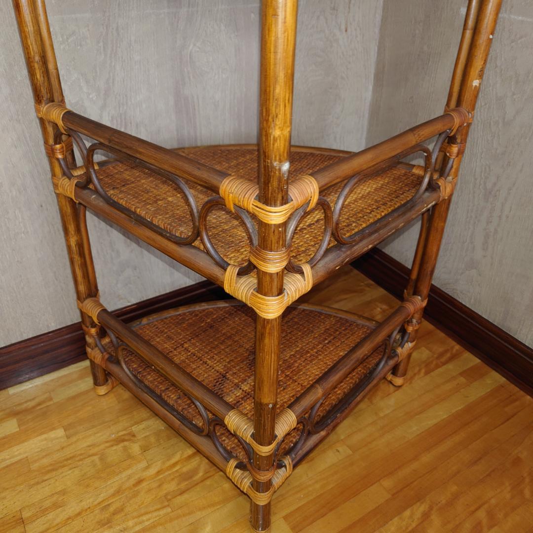 ラタン製4段円形コーナーシェルフ【匿名配送】