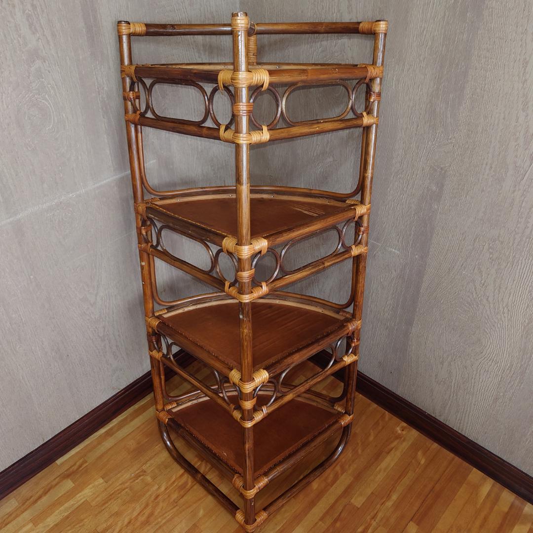 ラタン製4段円形コーナーシェルフ【匿名配送】