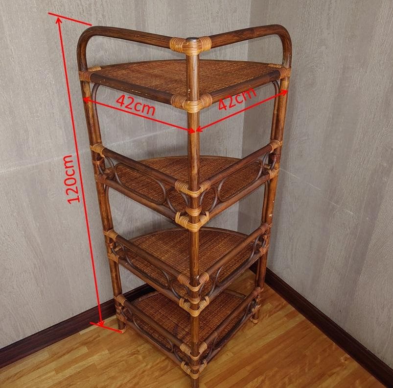 ラタン製4段円形コーナーシェルフ【匿名配送】