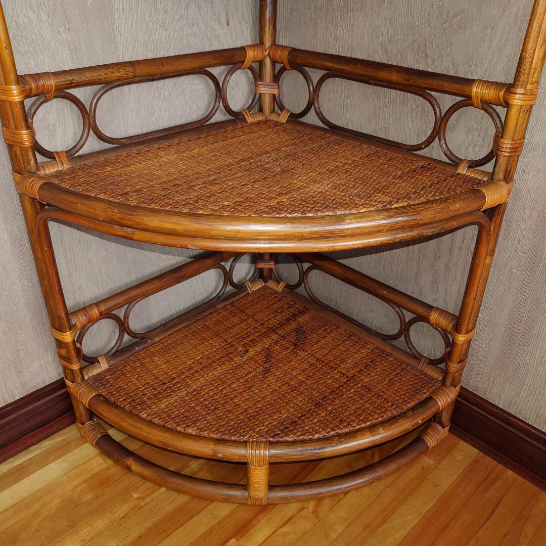 ラタン製4段円形コーナーシェルフ【匿名配送】