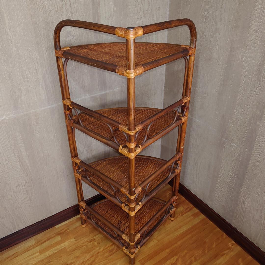 ラタン製4段円形コーナーシェルフ【匿名配送】