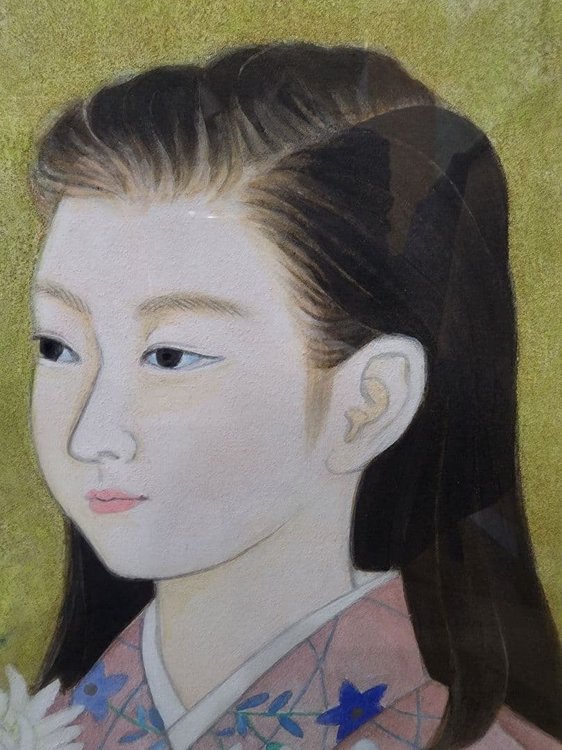 真作 田代正子 日本画「娘」画寸 34cm×46cm 神奈川県出身 日展会友