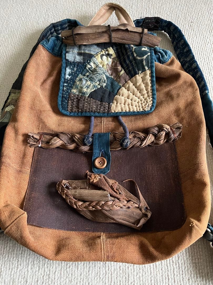 一点物◆柿渋 山葡萄 藍染リュック ハンドメイド 古布パッチワーク◆
