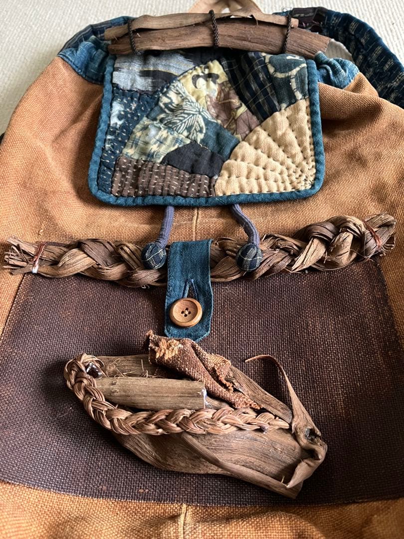 一点物◆柿渋 山葡萄 藍染リュック ハンドメイド 古布パッチワーク◆