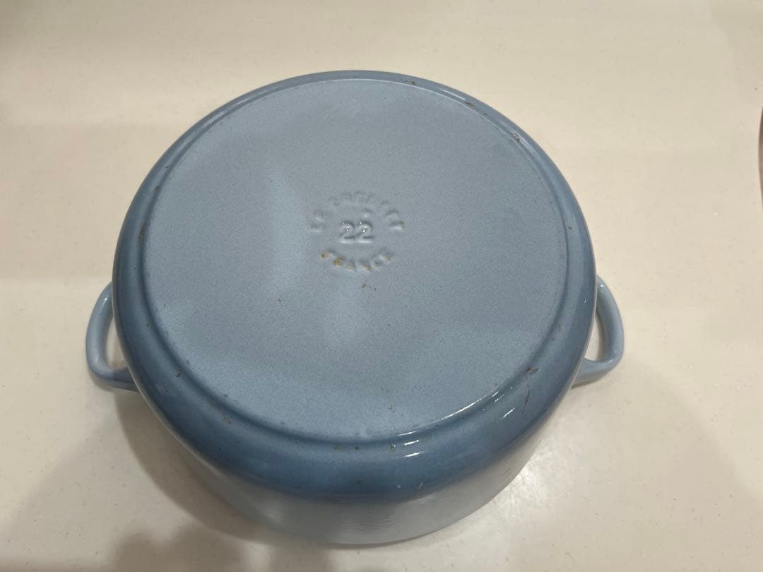 【中古】LE CREUSET ル・クルーゼ 両手鍋 コースタルブルー 22cm