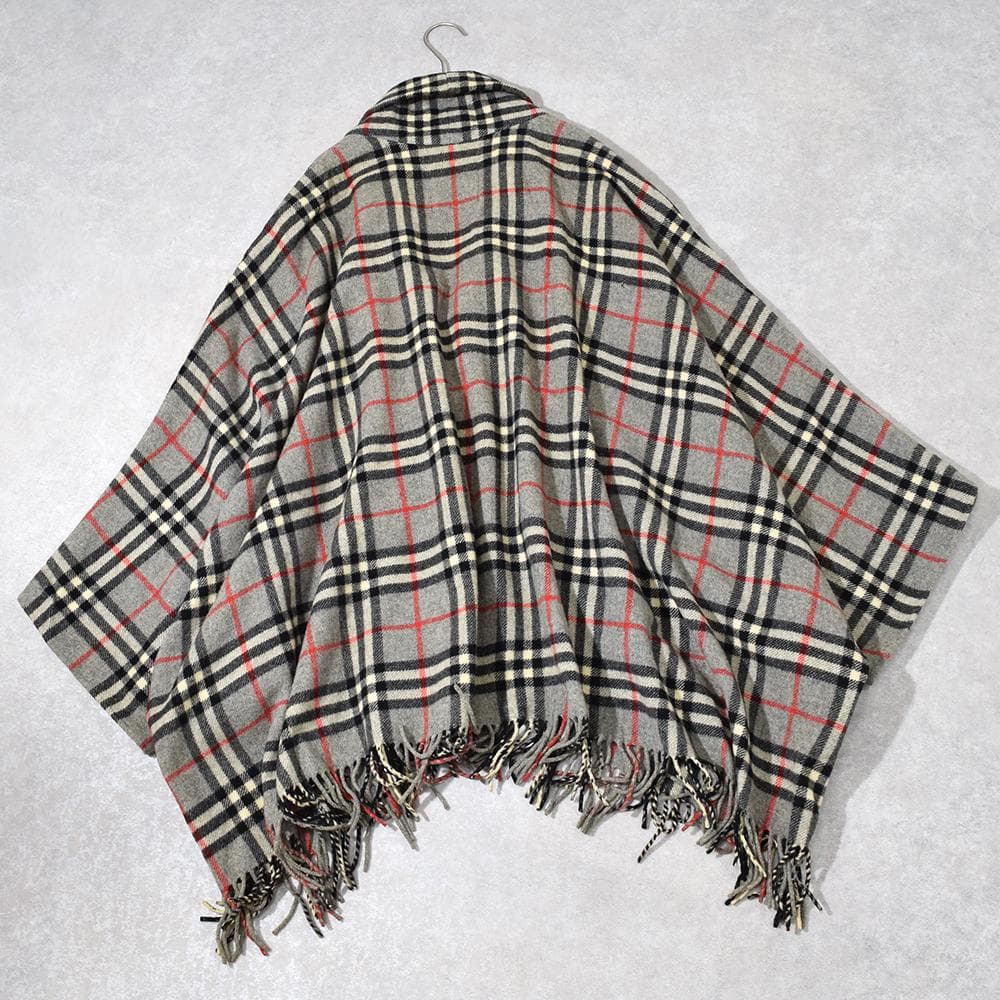 90s Burberrys ウール ノバチェック ポンチョ フリンジ チャイナ釦
