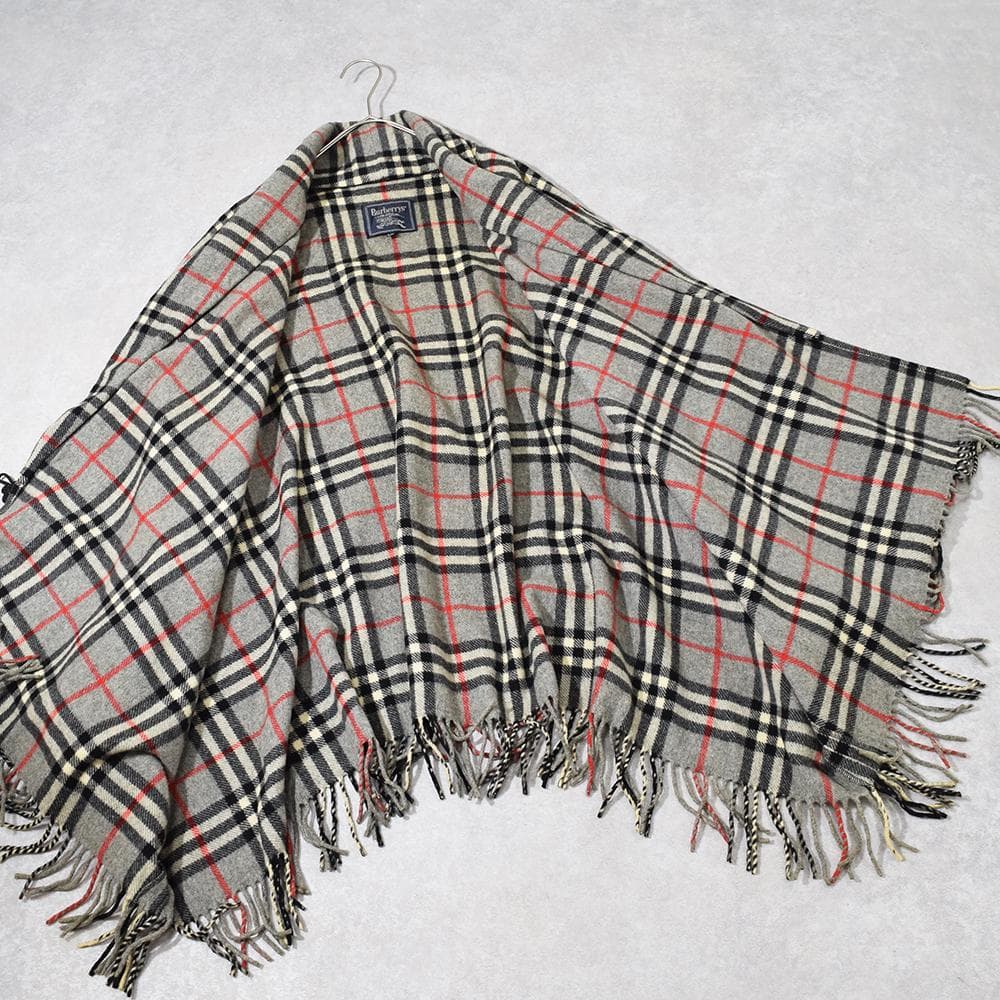 90s Burberrys ウール ノバチェック ポンチョ フリンジ チャイナ釦