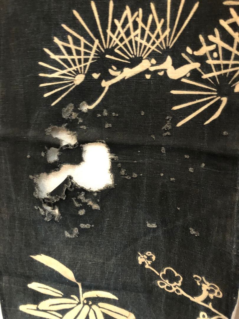 藍染 加賀のれん 時代物 木綿 古布ソ-389 三巾