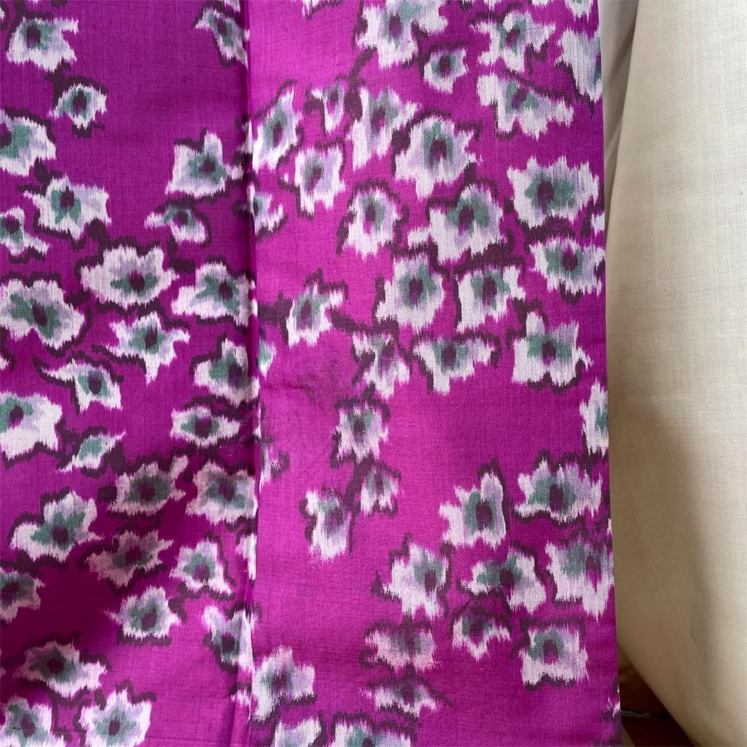 銘仙 着物 袷 正絹 枝花柄 赤紫色 アンティーク着物 A-1635