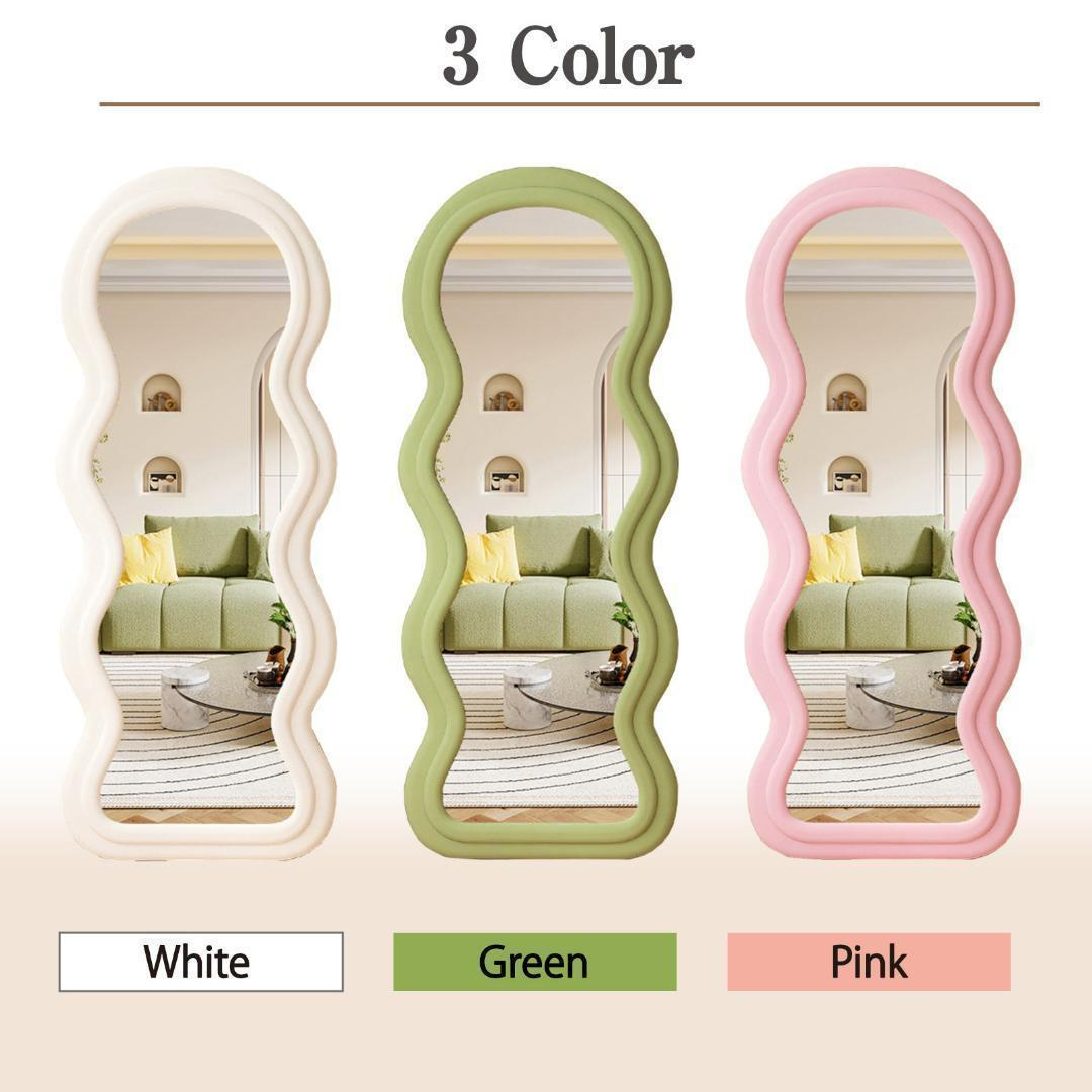 立てかけ ビロード鏡 全身鏡 ベルベット生地フレーム160x60cm（ホワイト）