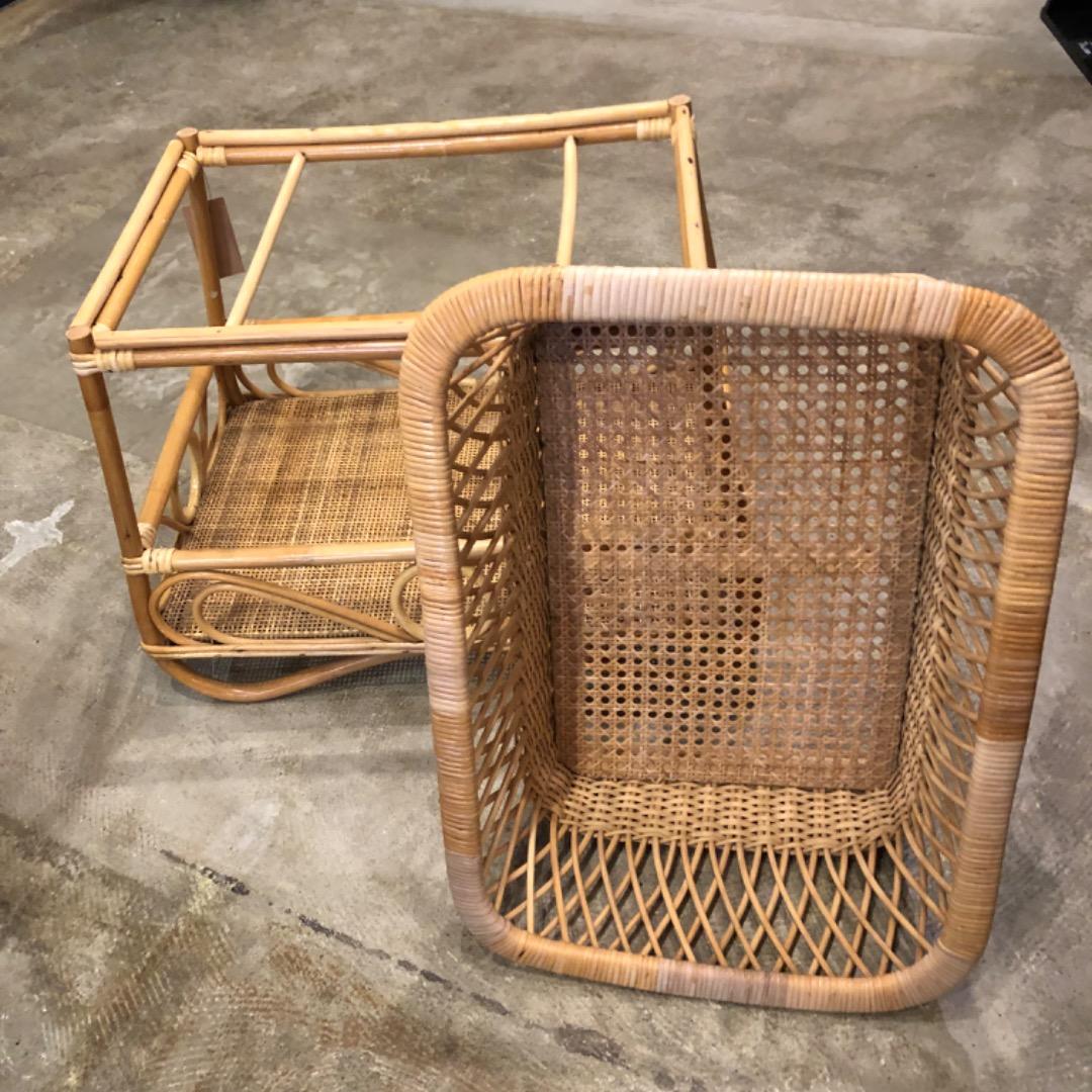 アンティーク　取り外し可能　脱衣カゴ　ラタン　2段　収納　バスケット　レトロ