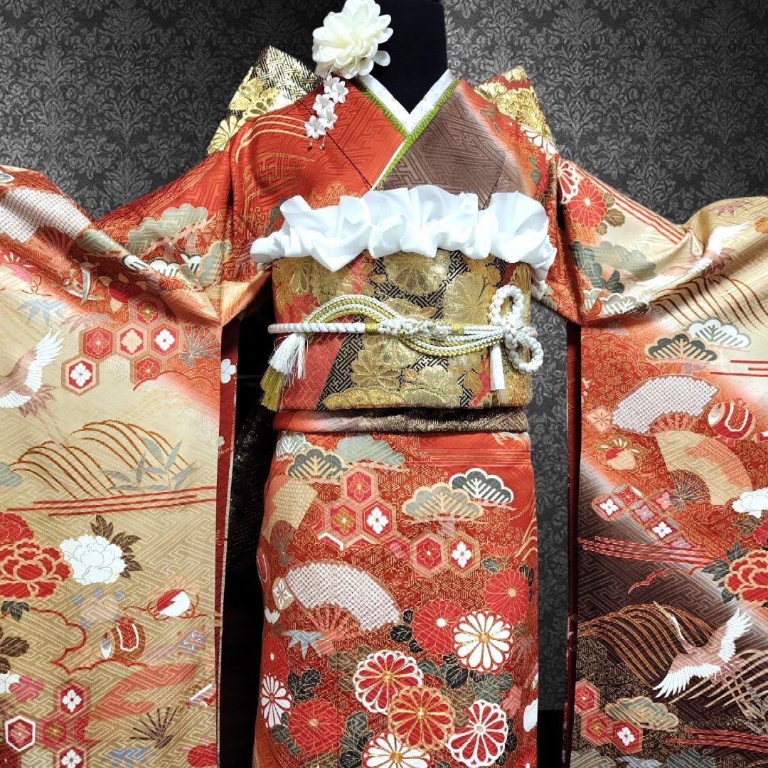 振袖フルセット(6点)・鈴乃屋・金彩加工・金駒刺繍・共八掛・正絹・逸品