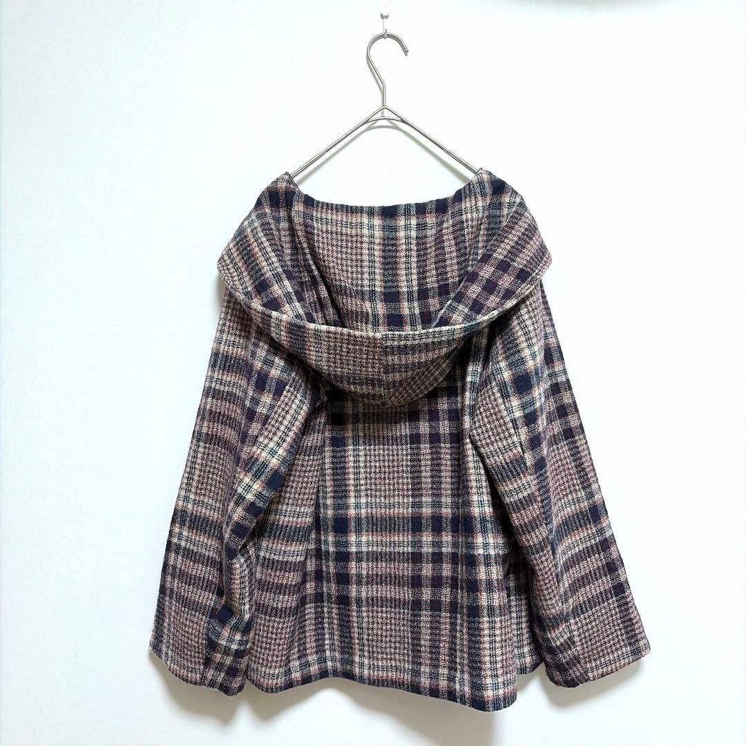 美品 コットンハウスアヤ コート アウター チェック ナチュラル 日本製 M