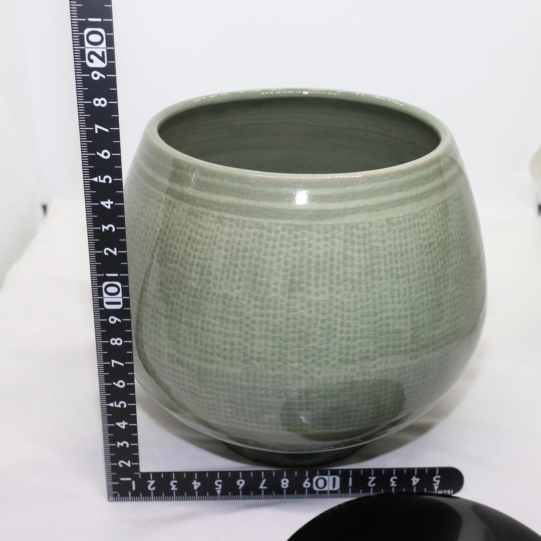 韓国人間文化財 柳海剛(柳根瀅) 高麗青磁 水指 茶道具 共箱