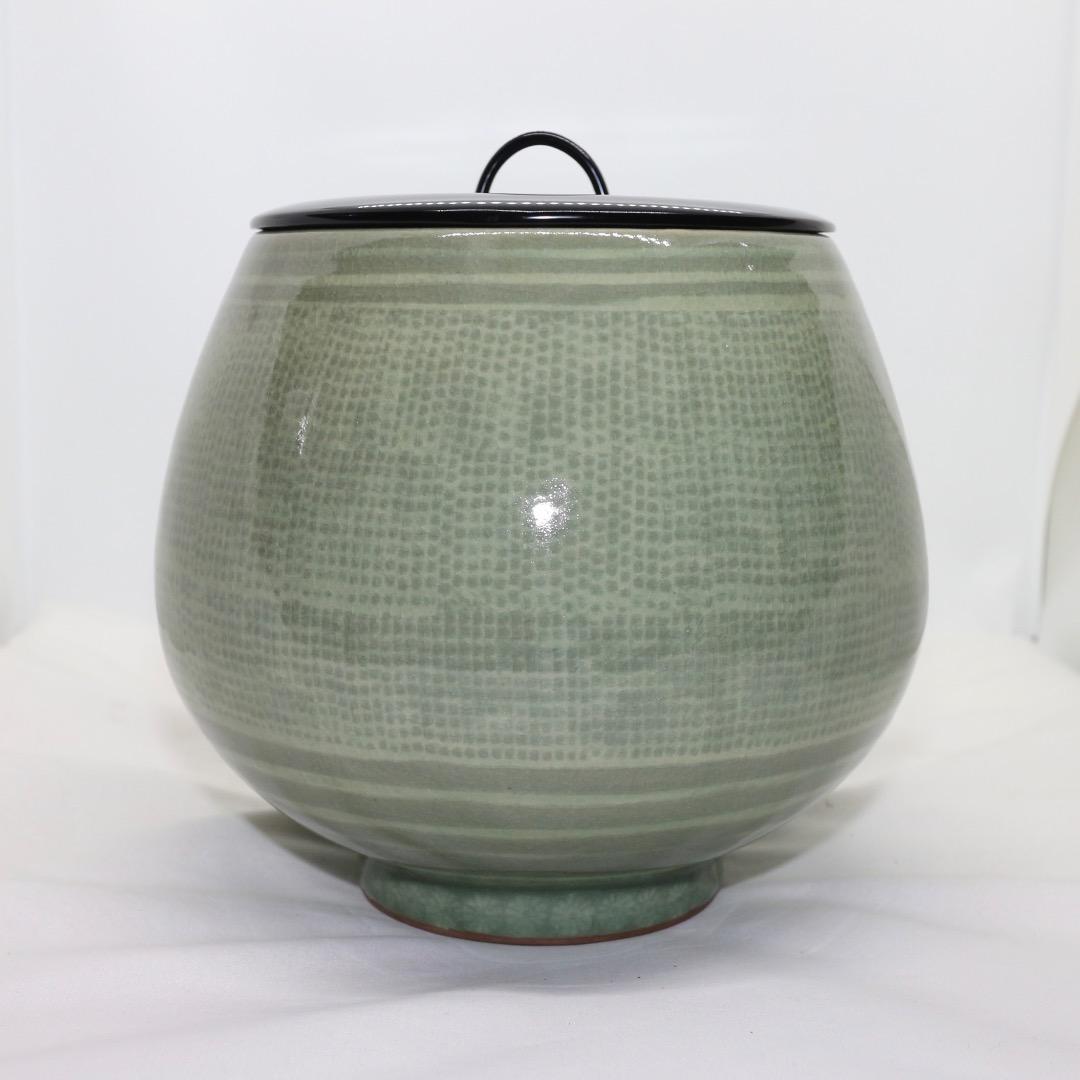 韓国人間文化財 柳海剛(柳根瀅) 高麗青磁 水指 茶道具 共箱