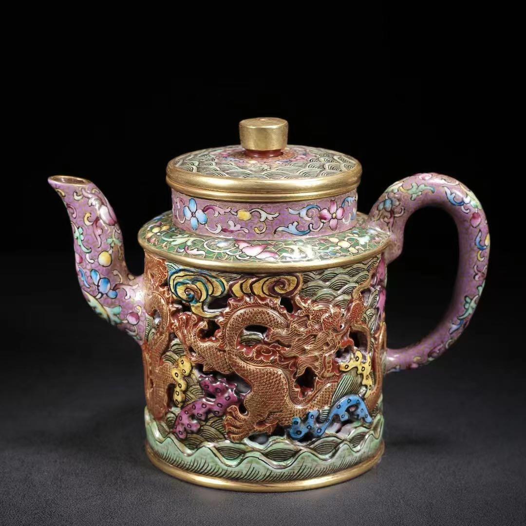 中国古美術・原鉱底槽清、紫砂泥、 エナメル彩描金 .紫砂壺・紫泥急須・茶道具