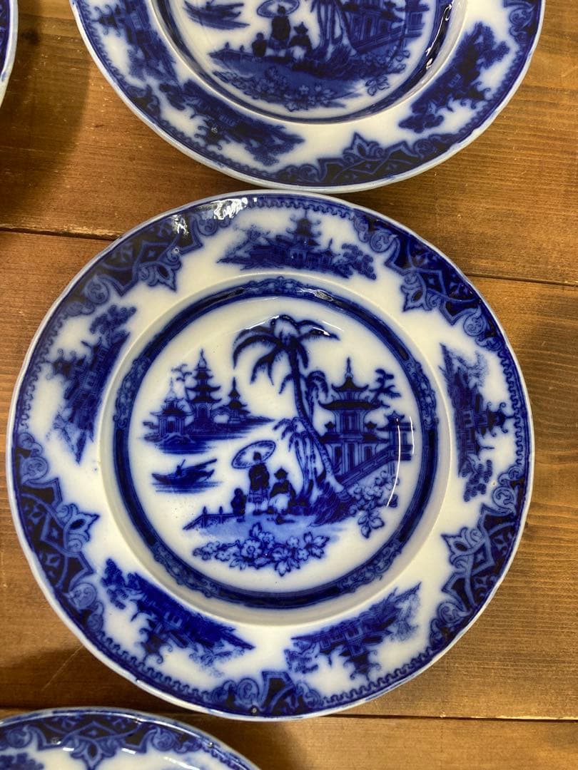 オランダ P.REGOUT MAASTRICHT 染付蛮国舶来絵付皿 5客