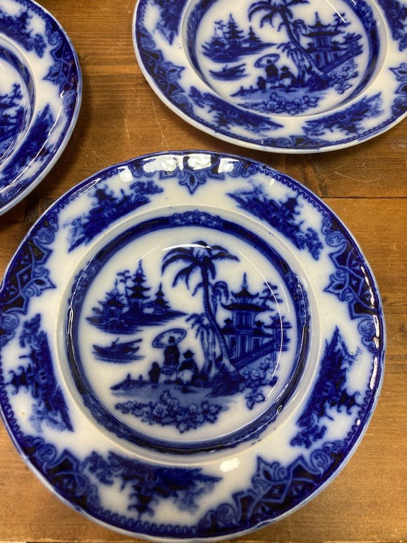 オランダ P.REGOUT MAASTRICHT 染付蛮国舶来絵付皿 5客