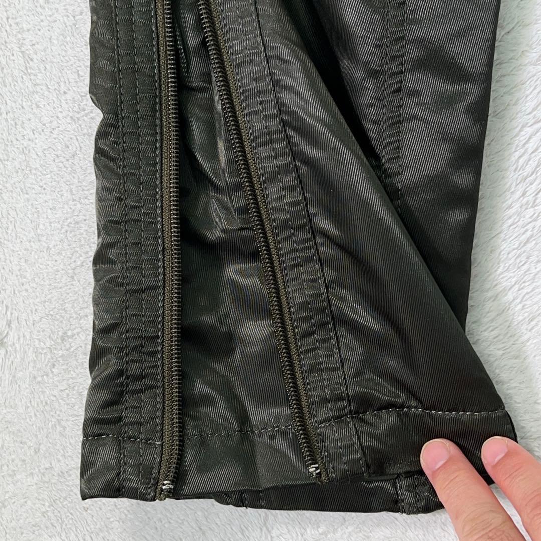 【PEARLY GATES】ゴルフ 中綿パンツ ロゴ刺繍 濃緑 ライダース調