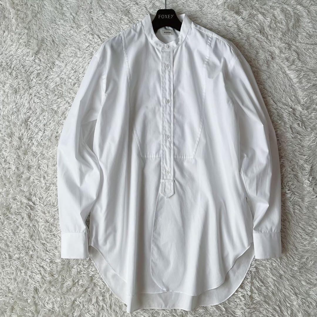 【美品】ブラミンク バンドカラーオーバーサイズワイドシャツ 白