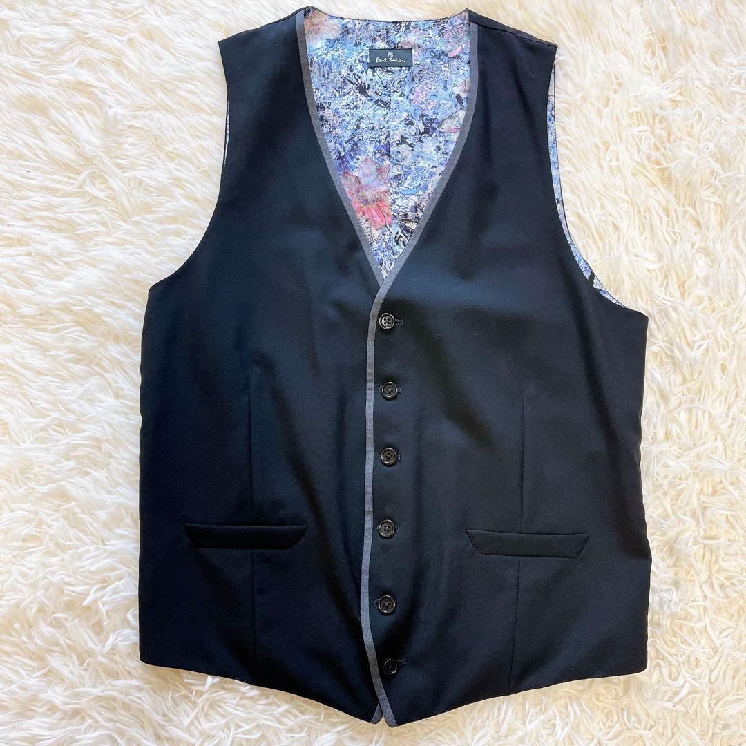 美品✨PSポールスミス 裏地花柄 ウールサテンベスト XLサイズ　パイピング