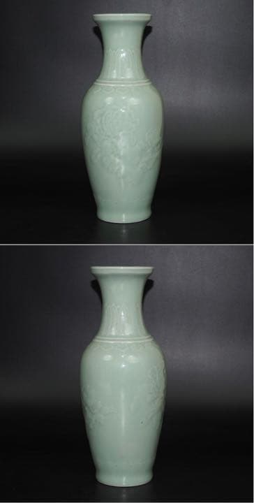 送料無料　70年代『中国宜興』青磁花瓶　高さ29ｃｍ　中国美術古玩