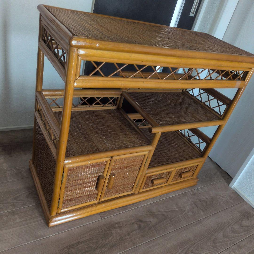 希少レア！ ラタン 収納棚 籐製 キャビネット 送料込