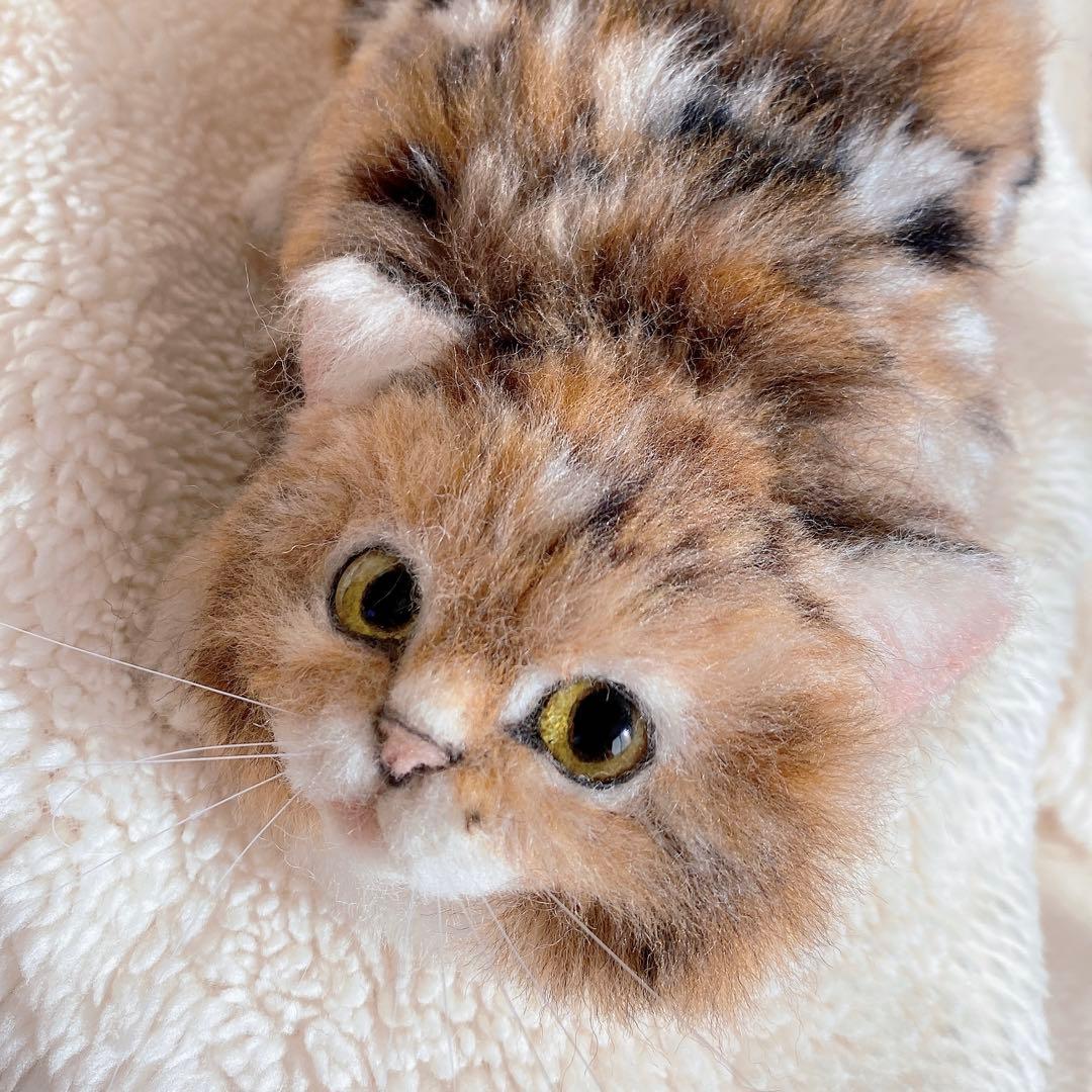 羊毛フェルト猫　全身　リアル可愛い三毛のサイベリアン