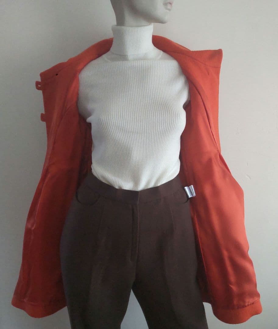 オレンジ ウールコート スタンドカラー38号　パシオーネ　美品