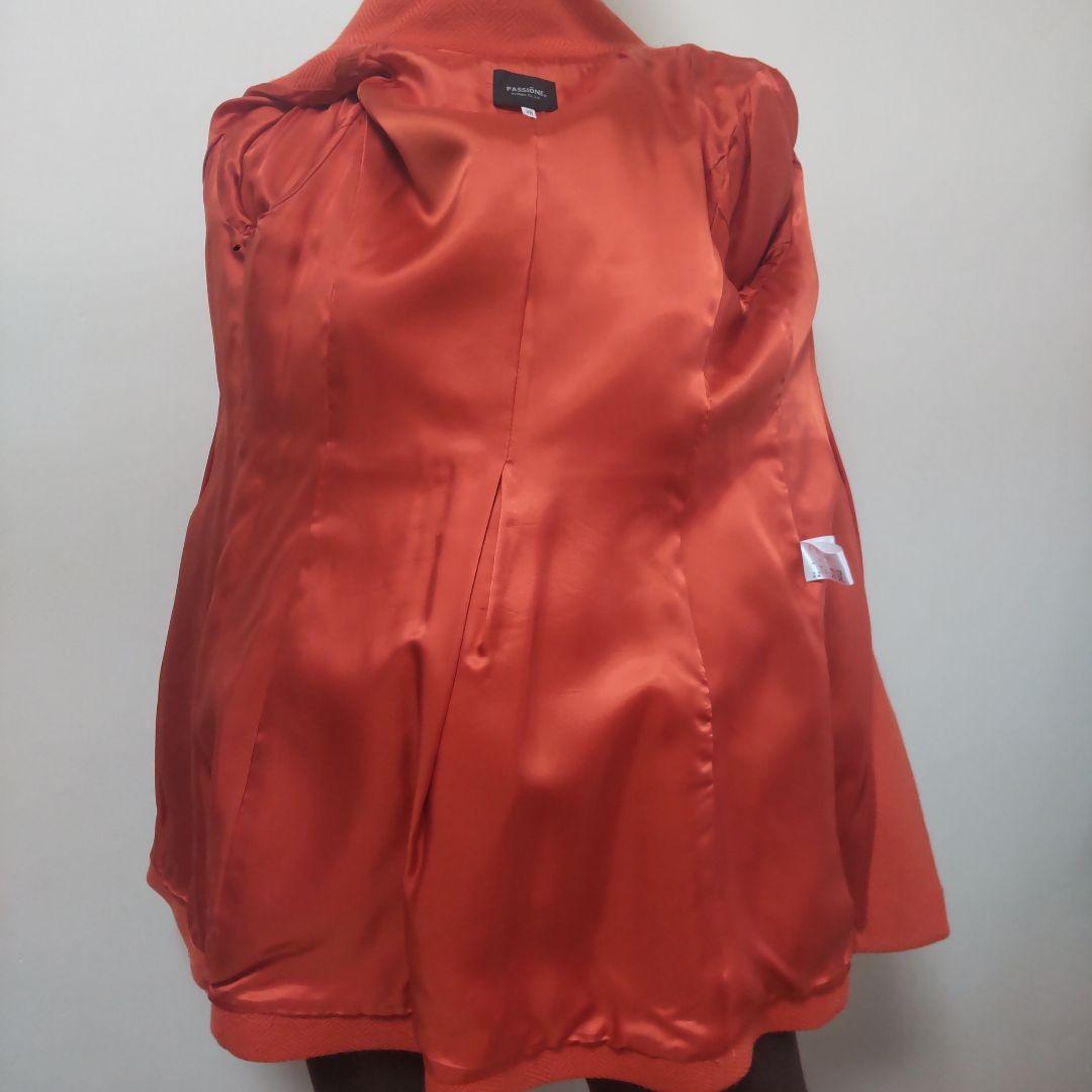 オレンジ ウールコート スタンドカラー38号　パシオーネ　美品