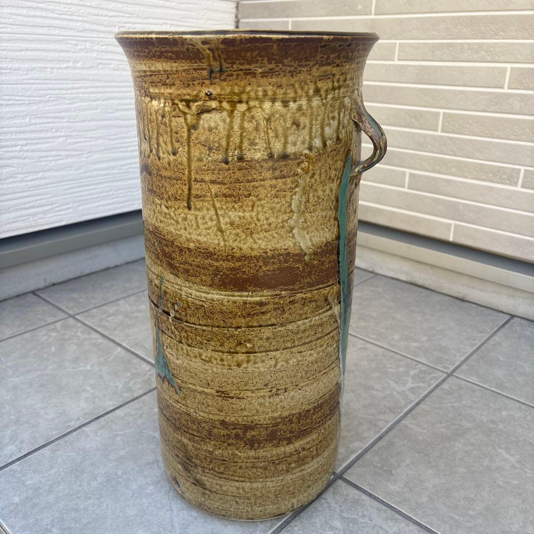 信楽焼 美濃焼 黄瀬戸 織部釉 耳付 傘立て 玄関 陶磁器 焼物 インテリア