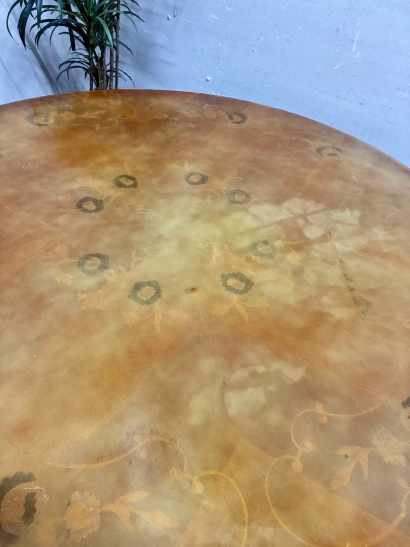 管469☆イタリア製☆アンティーク☆象嵌細工☆ラウンド型☆ダイニングテーブル