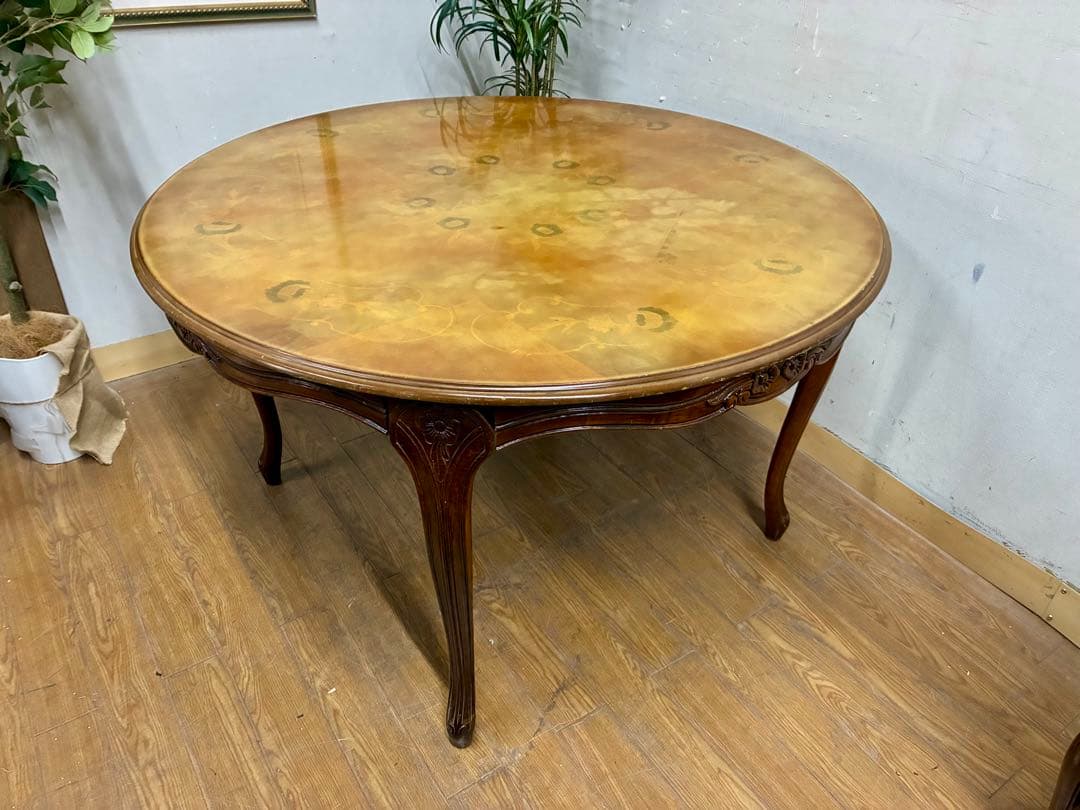 管469☆イタリア製☆アンティーク☆象嵌細工☆ラウンド型☆ダイニングテーブル