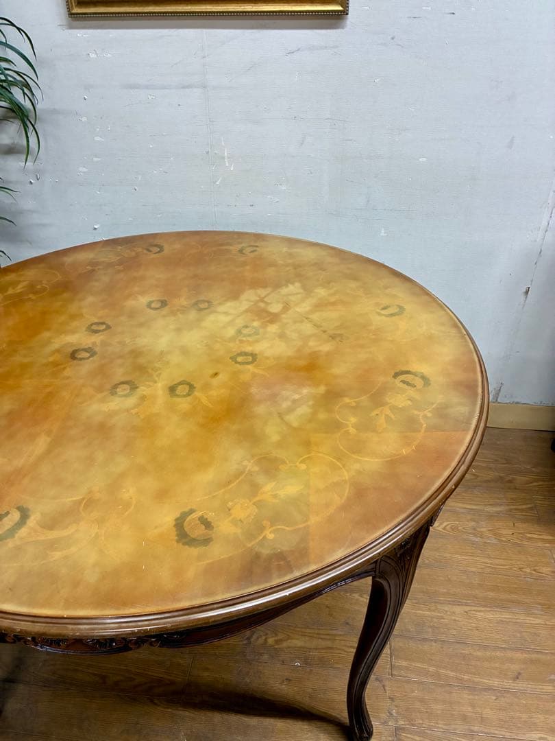 管469☆イタリア製☆アンティーク☆象嵌細工☆ラウンド型☆ダイニングテーブル