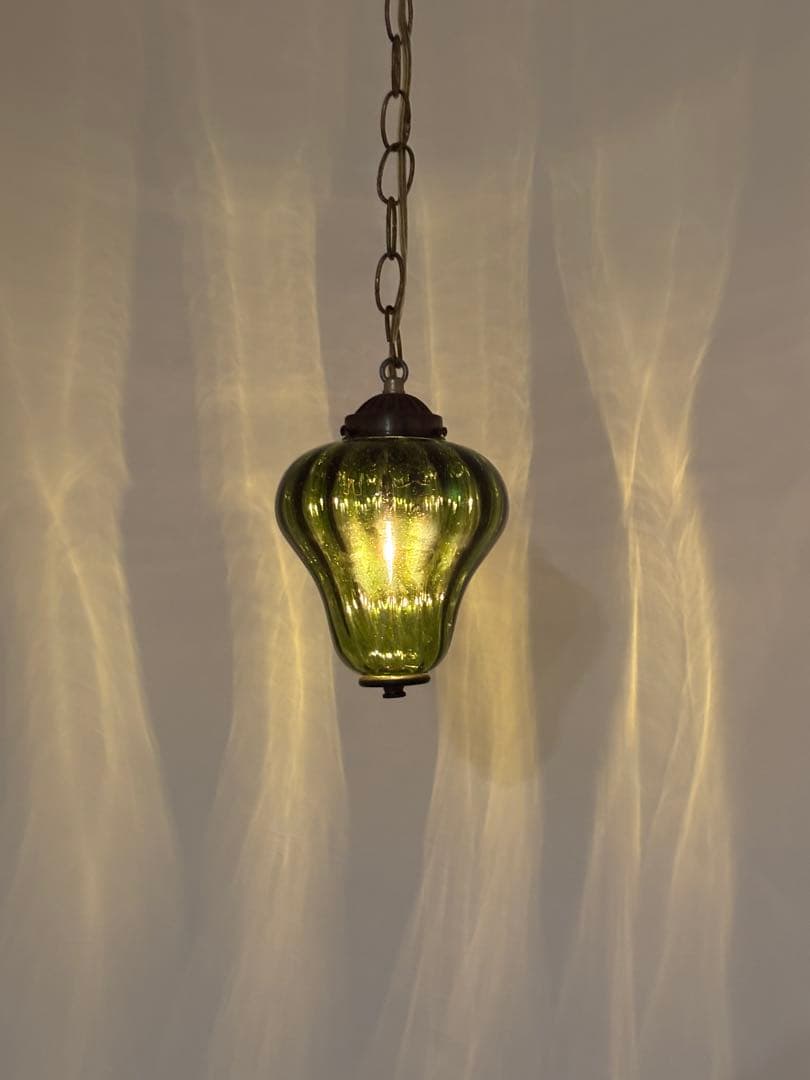 60-70's ヴィンテージ　ペンダントライト　グリーンガラス