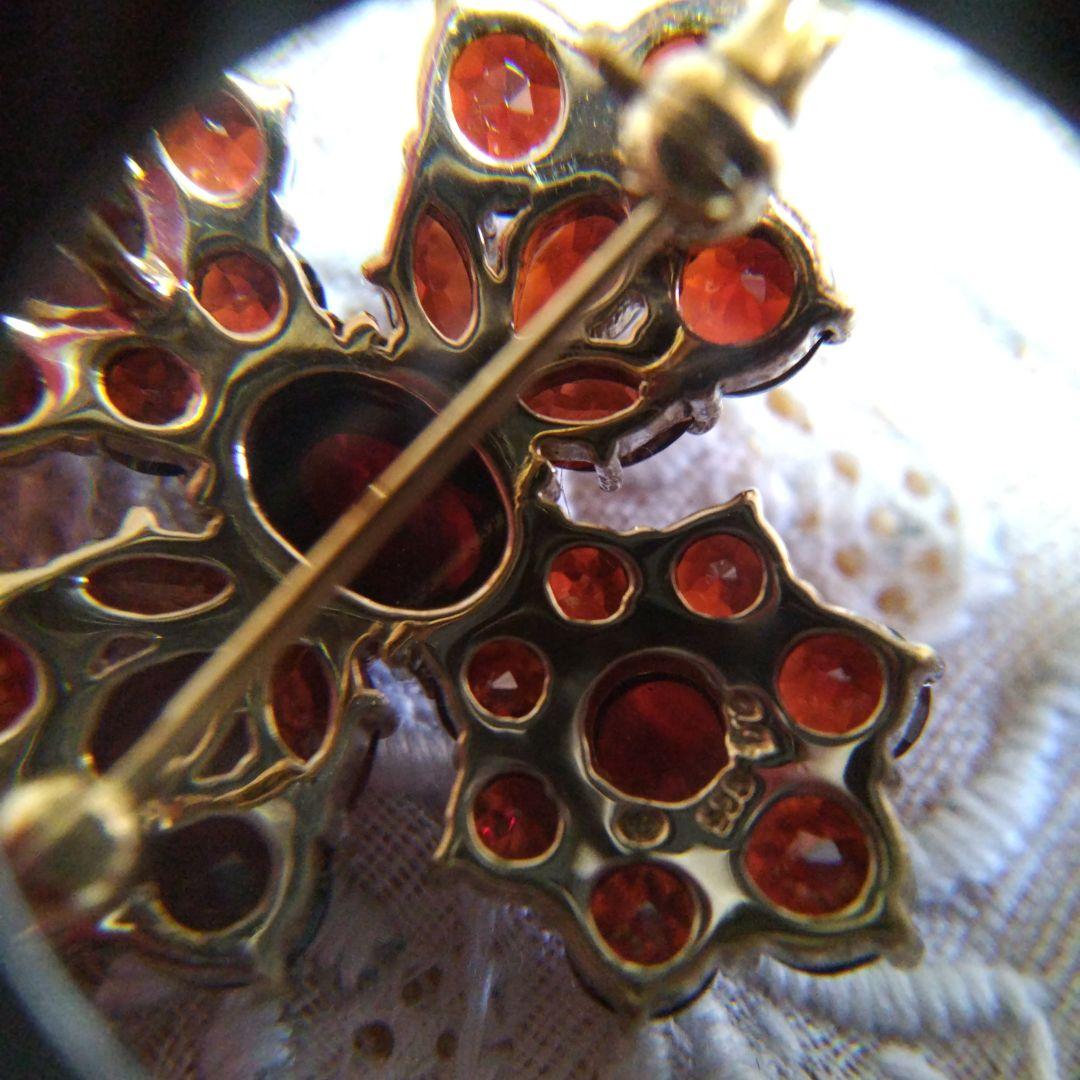 碌山ロクザン SILVER925ゴールドカラー ガーネットペンダント ブローチ