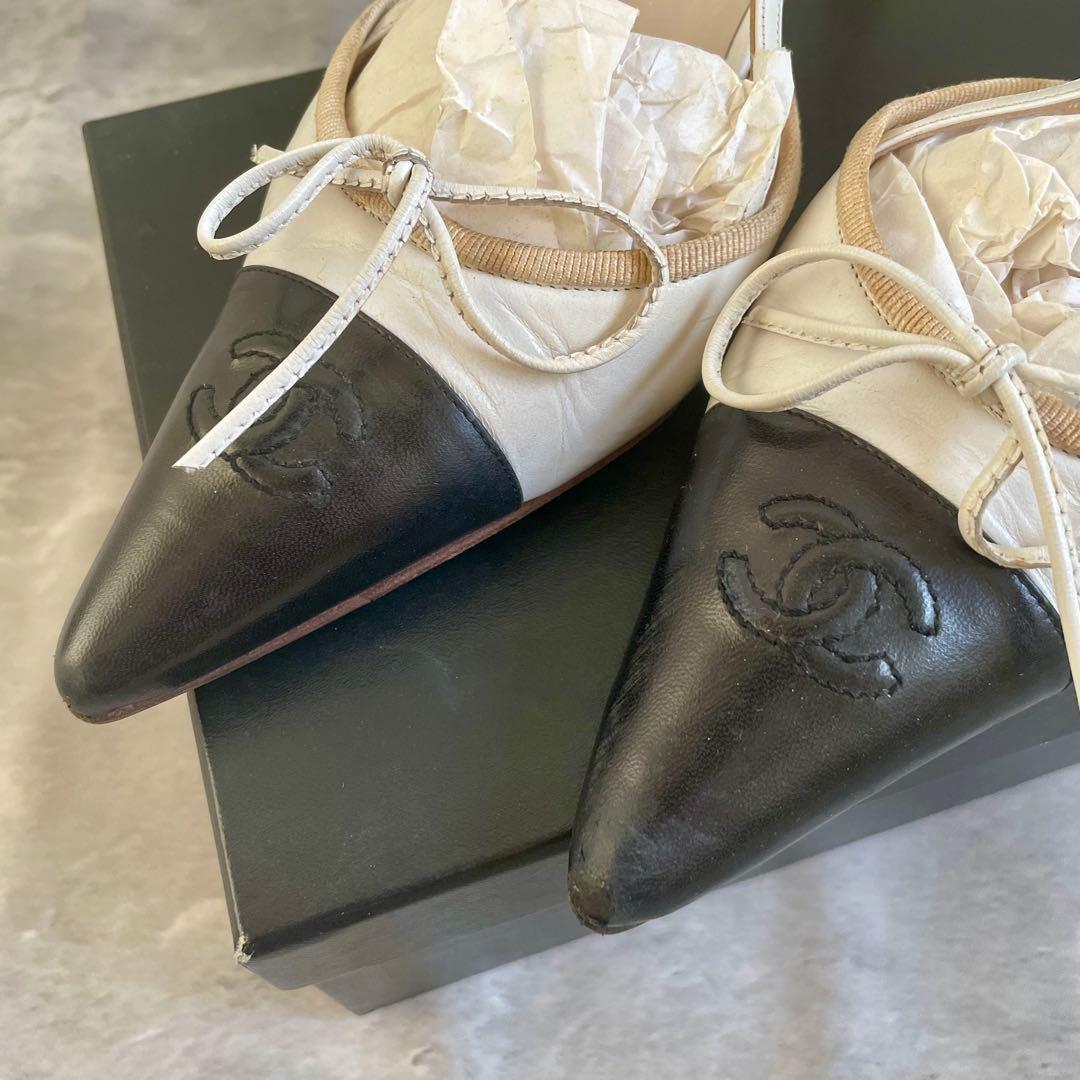 箱あり CHANEL ミュール リボン パンプス バックスリング ココマーク
