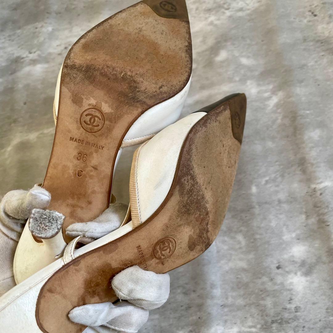 箱あり CHANEL ミュール リボン パンプス バックスリング ココマーク