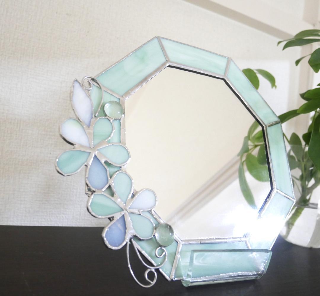 *✴︎:.。.エメラルドグリーンの八角形の鏡♪　（size20㎝/Max22㎝）