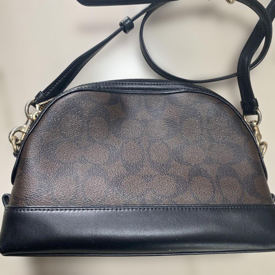 Coach ショルダーバッグ ドーム型 ブラウン/ブラック シグネチャー 美品