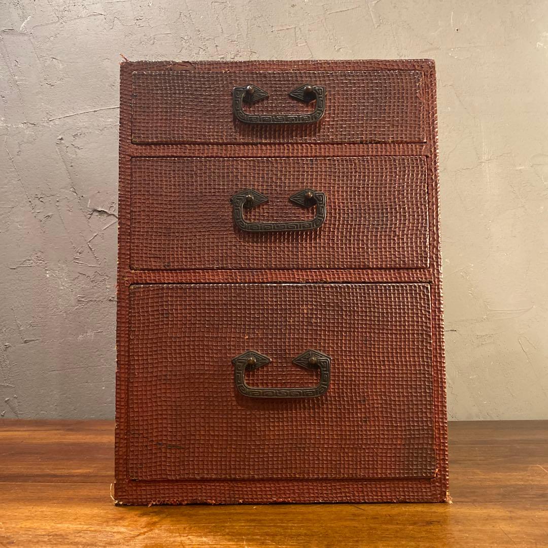 稀少 時代物 三段小引き出し 漆塗り 骨董品 古家具 古民家 蔵出し