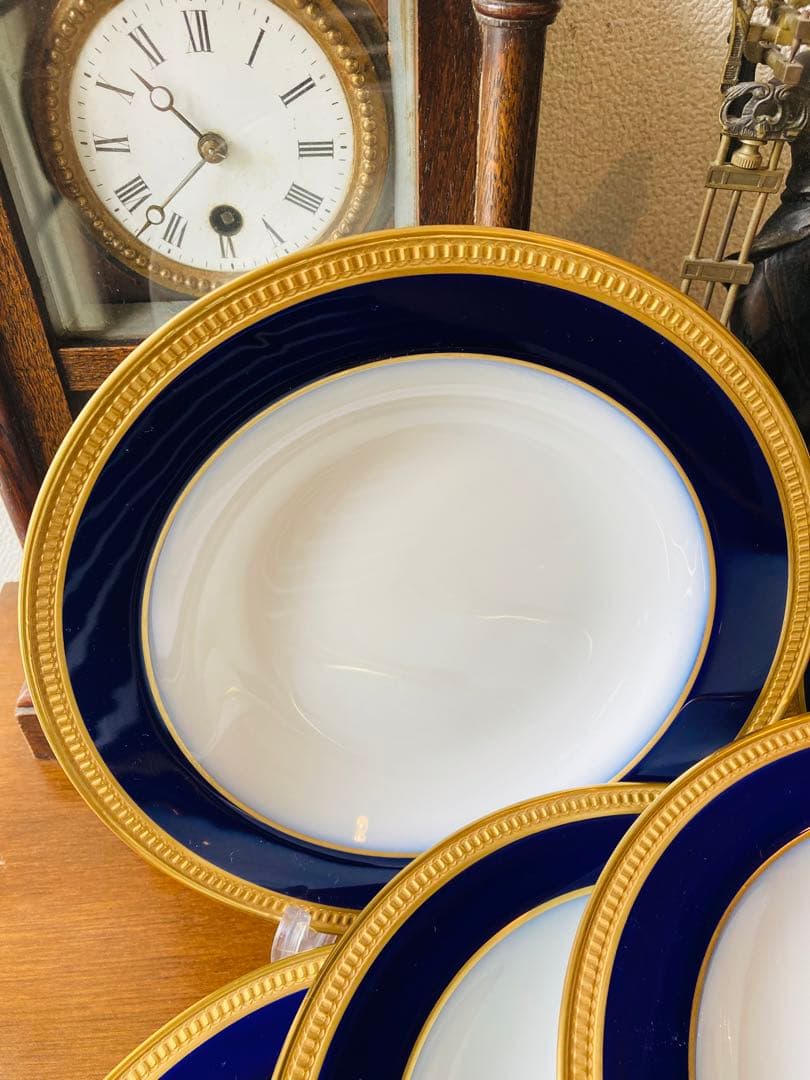 大倉陶園　瑠璃　エンボス　金蝕　クラウン 皿　深皿　スーププレート　22cm