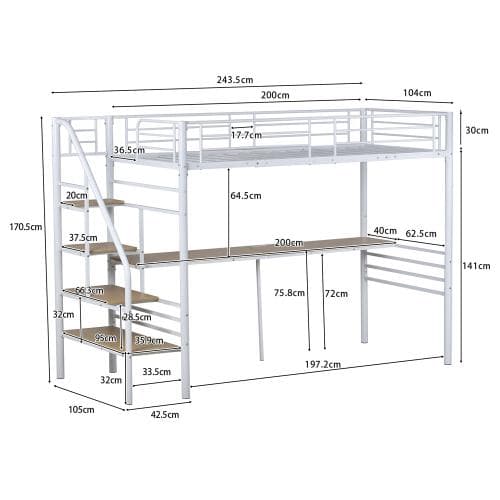 ロフトベッド 階段付き パイプベッド シングル コンセント付き 収納 子供ベッ